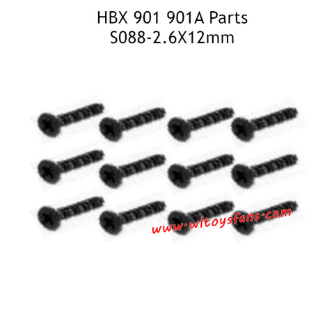 HBX 901 901A RC Car Parts 2.6x12mm Countersunk Self Tapping Screws S088