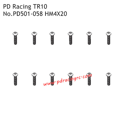 PD Racing TR10 RC Car Parts HM4x20 B Head Hex Screw PD501-058