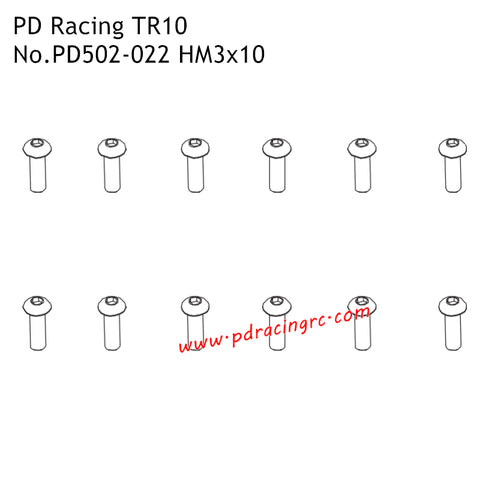 PD Racing TR10 RC Car Parts HM3x10 B Head Hex Screw PD502-022