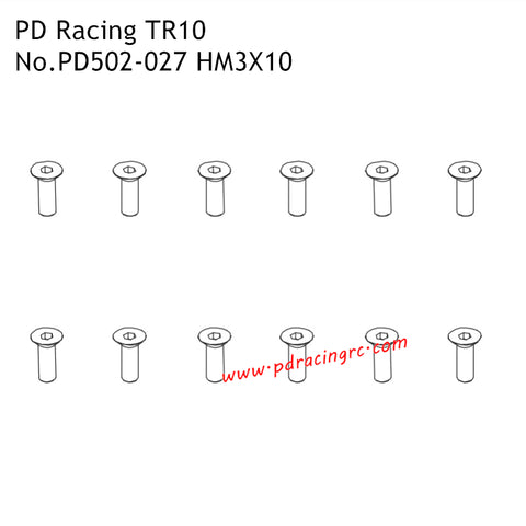 PD Racing TR10 RC Car Parts HM3x10 Flat Head Hex Screw PD502-027