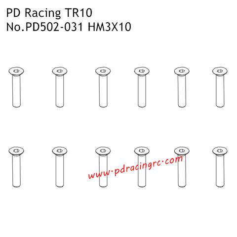 PD Racing TR10 RC Car Parts HM3x16 Flat Head Hex Screw PD502-031