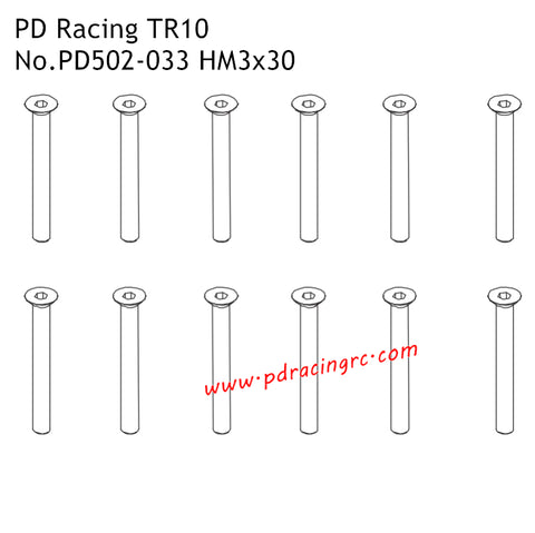 PD Racing TR10 RC Car Parts HM3x30 Flat Head Hex Screw PD502-033