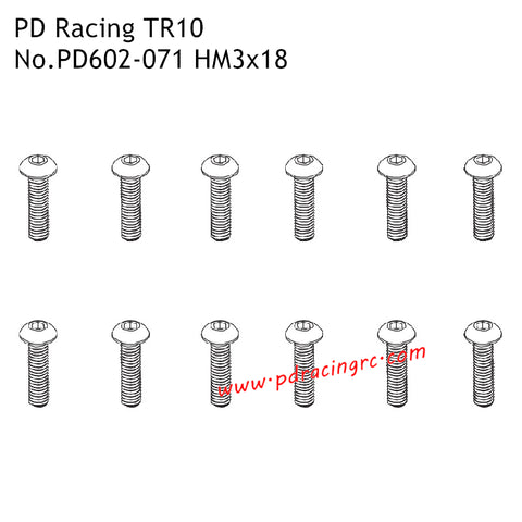 PD Racing TR10 RC Car Parts HM3x18 B Head Hex Screw PD602-071
