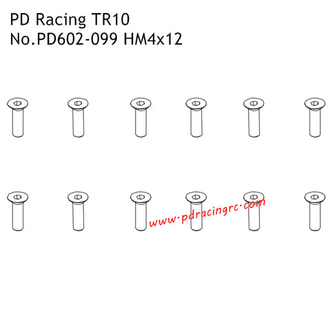 PD Racing TR10 RC Car Parts HM4x12 Flat Head Hex Screw PD602-099