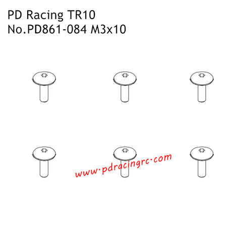 PD Racing TR10 RC Car Parts M3x10 Step Screws PD861-084