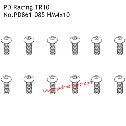 PD Racing TR10 RC Car Parts HM4x10 B Head Hex Screw PD861-085