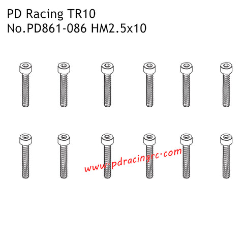 PD Racing TR10 RC Car Parts HM2.5x10 Hex Screw PD861-086